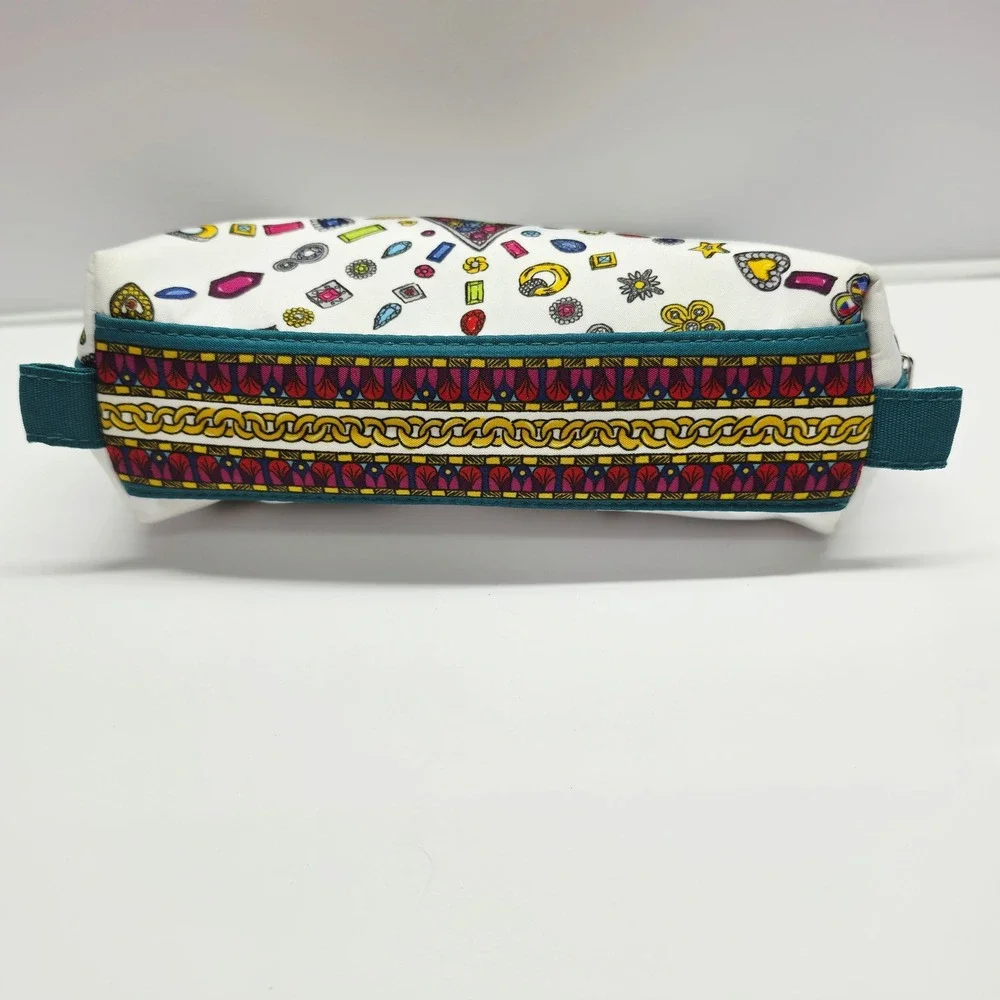 Brighton Makeup Bag Women Medium White Teal Jewelry Heart Love Leopard Print